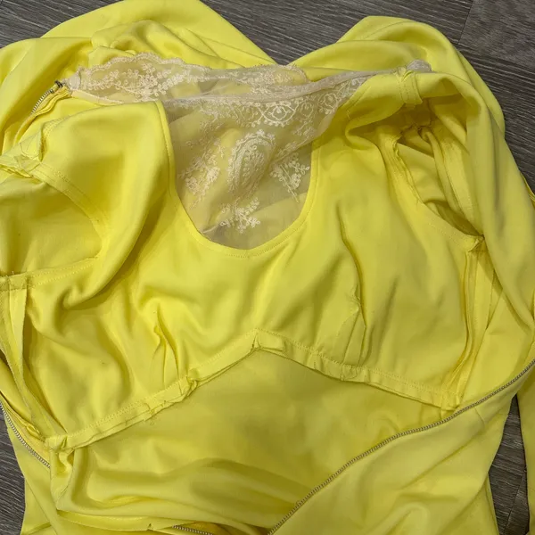 Vintage 1970s Victorian Edwardian Revival Yellow Lace Neck Maxi Dress Costume XS - Image 15