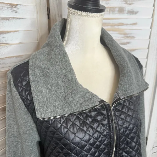 LAUREN RALPH LAUREN Quilted Fleece Full Zip Jacket Black Gray Size XL - Image 8