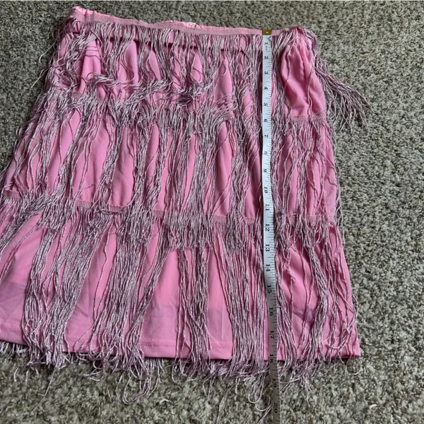 MANER Fringe Skirt Stretchy Sparkly Tassel Mini Skirt Pink Pony Club Swiftie - Image 7