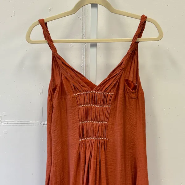 BCBGMAXAZRIA Terracotta Orange Smocked Embroidered Mini Dress AVS6BA87 Size 4 - Image 4