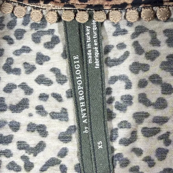 Anthropologie Leopard Print Oversized High-Low V-Neck Top OB1982790 Tan‎ XS - Image 2