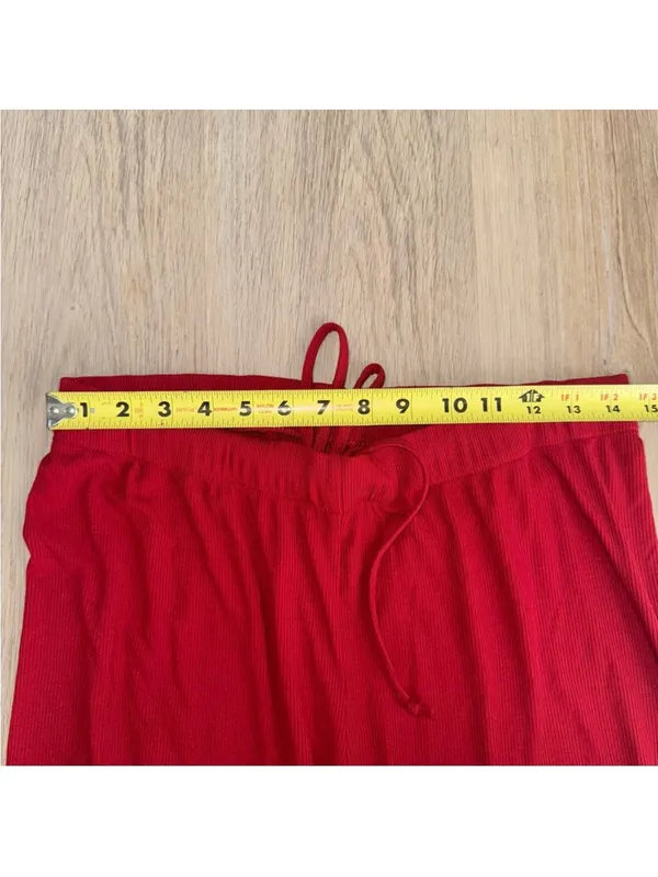 Skims Red Ribbed Wide Leg Pajama Pants - Size Medium - Image 2