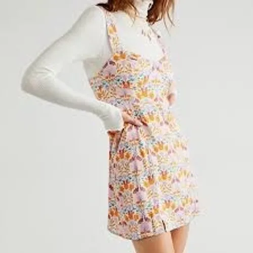 Free‎ People Mini Dress Women XS Multicolor Floral Sweetheart Slit Summer Boho - Image 2
