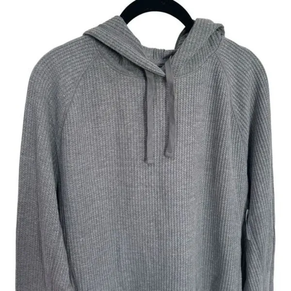 NEW Old Navy Grey‎ Waffle Knit Hooded Sweater Holiday Cabincore Cozy Unisex M - Image 3