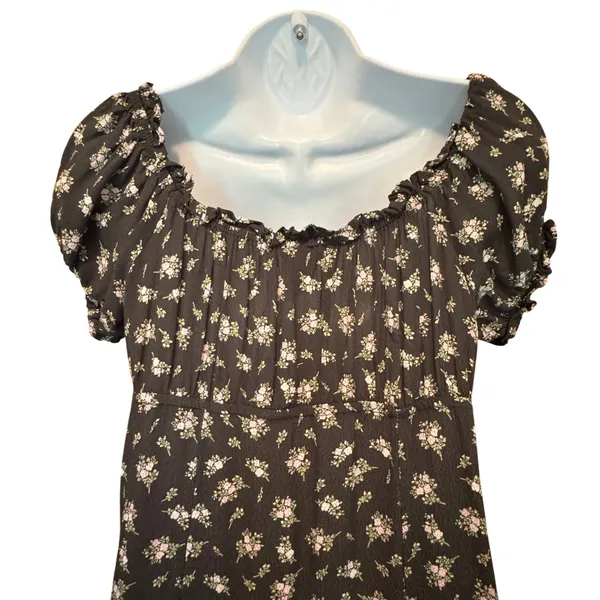 H&M Dark‎ Floral Milkmaid Puff Sleeve Maxi Dress L Ruffle Fairy Cottage Whimsigoth - Image 5