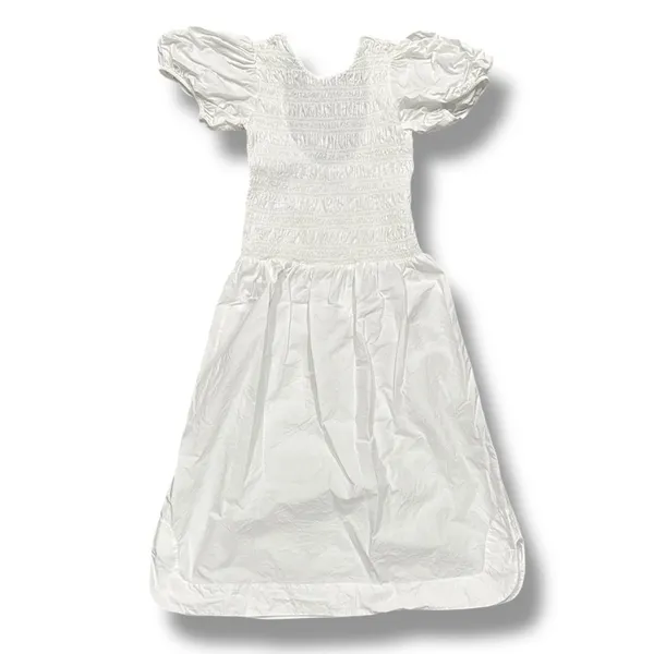 Ganni Smocked Poplin Midi‎ Dress in White Organic Cotton - Image 6