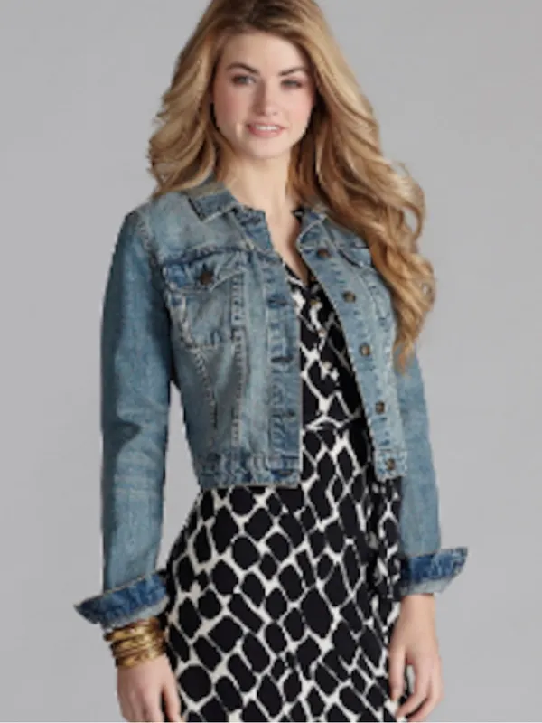 Cremieux Cropped Medium Wash Denim Jacket - Image 2