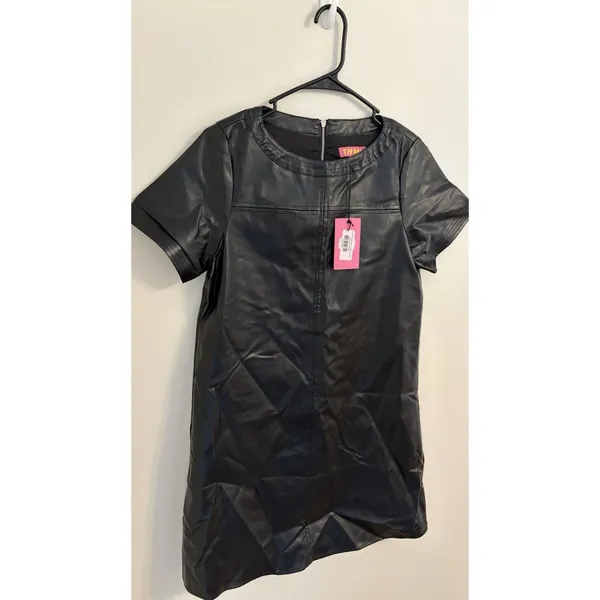 NWT THML MSRP $98 Wynne Black Faux Leather Vegan‎ Short Sleeve Short Dress S - Image 2