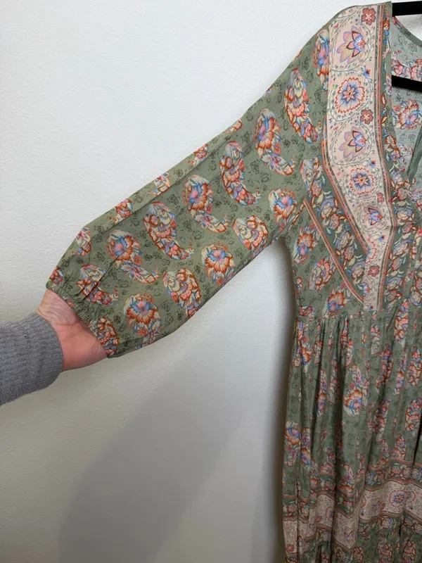 Boho Prairie Midi Dress Floral Rayon Cottagecore Peasant Small - Image 7