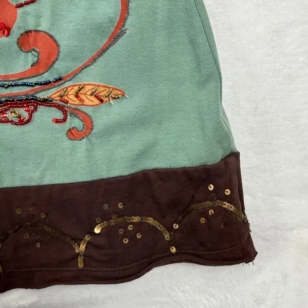 Double D Ranchwear Sage Green Beaded‎ Floral Embroidered Tunic Dress L READ - Image 16