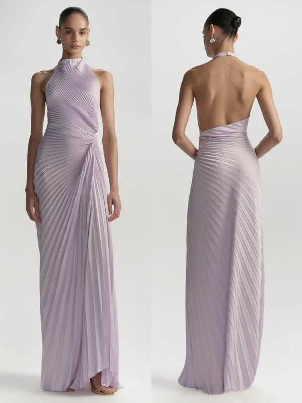 ALC Frank Lavender Halter Pleated Evening Gown Dress 4 - Image 2