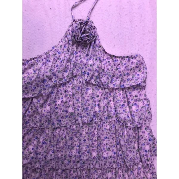Altar'd State Halter Top Women Medium Purple Floral Tiered Ruffle Rosette Boho - Image 6