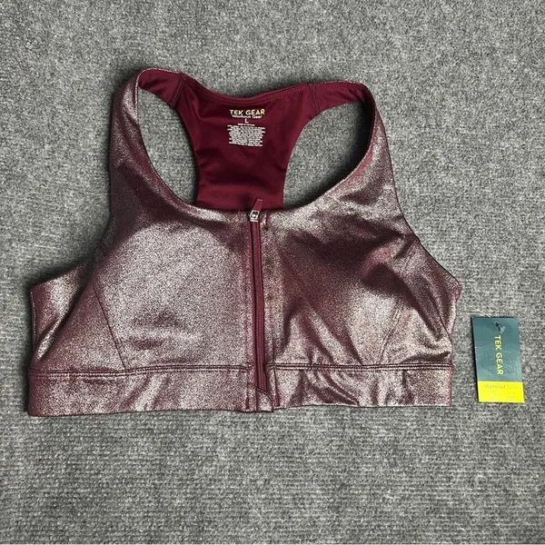 Tek Gear Women's Workout Athletic Sporty Zip Front Racerback Sports Bra Sz L - Image 9