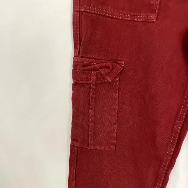 Pacsun bright red denim cargo pants elastic waist women's size‎ small cotton - Image 3