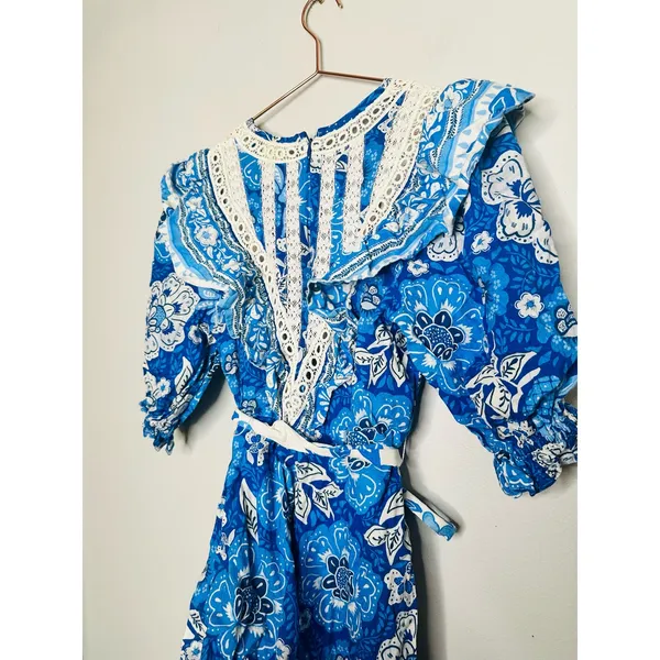 FARM RIO Blue Floral Pattern Full of Flowers Tapered Fit Jumpsuit Size XS - Image 12
