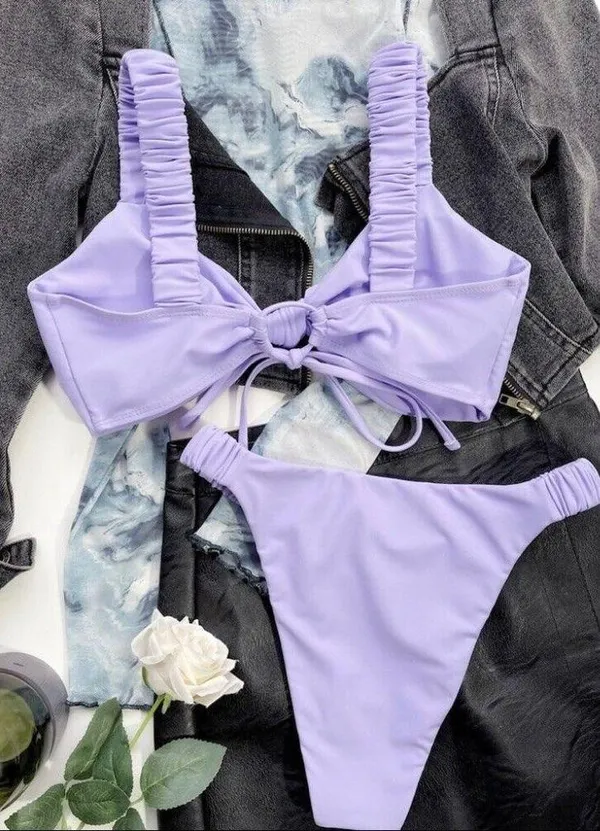 Taro purple knot ruched bikini set - Image 3