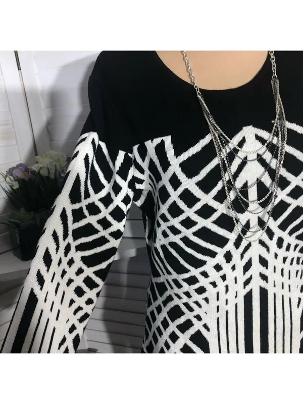 Y2K Black White Sweater Dress Avant Garde 3/4 sleeves artsy whimsi futuristic M - Image 3