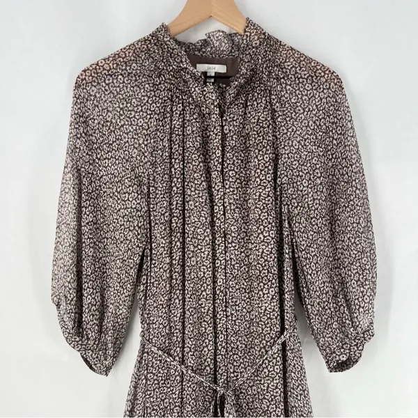 Joie‎ Sheer Silk Floral Button Front Tie Waist Dolman Puff Sleeve Midi Dress S - Image 3