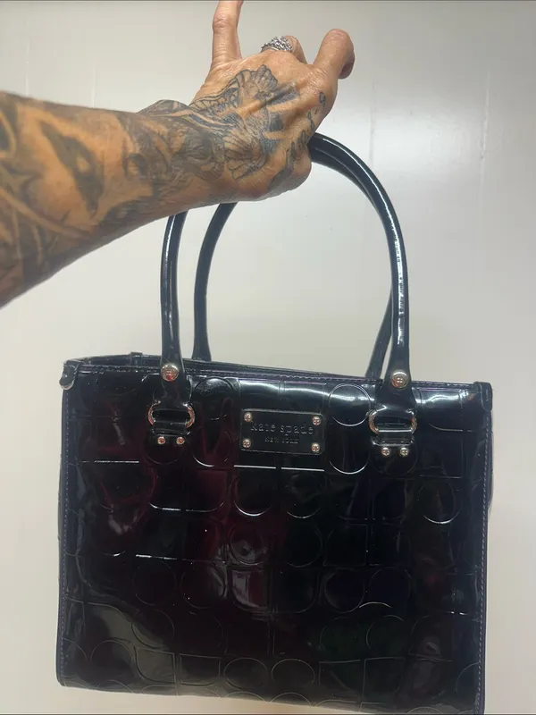 kate spade Black Patent Satchel with Embossed Circle Pattern - Image 13