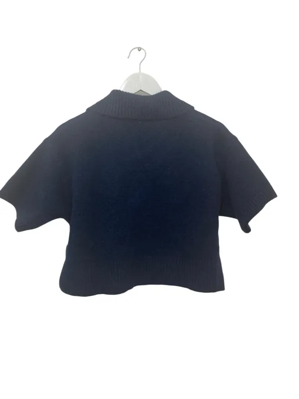 ZARA Navy Blue Cropped Knit Sweater Size S Wool Blend Soft Boxy Pullover - Image 4