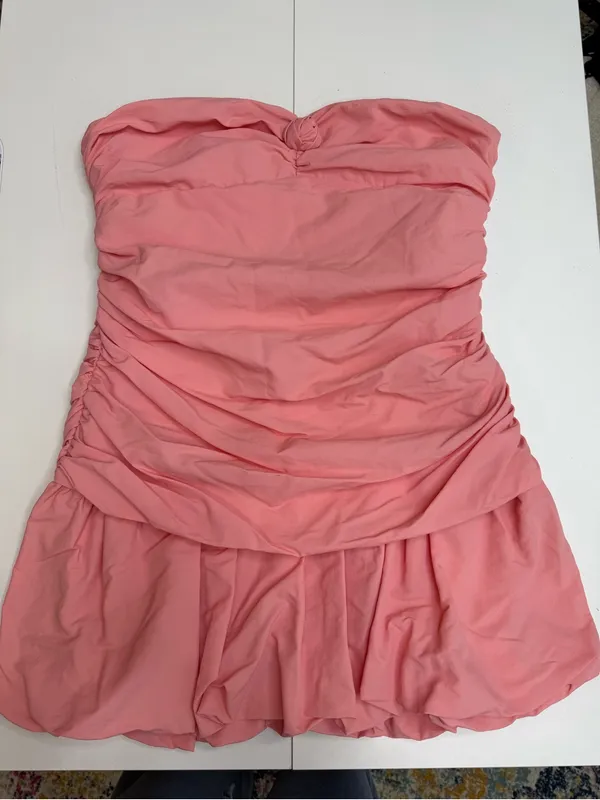 Betsey Johnson Strapless Pink Ruched Bubble Hem Dress size XL - Image 4