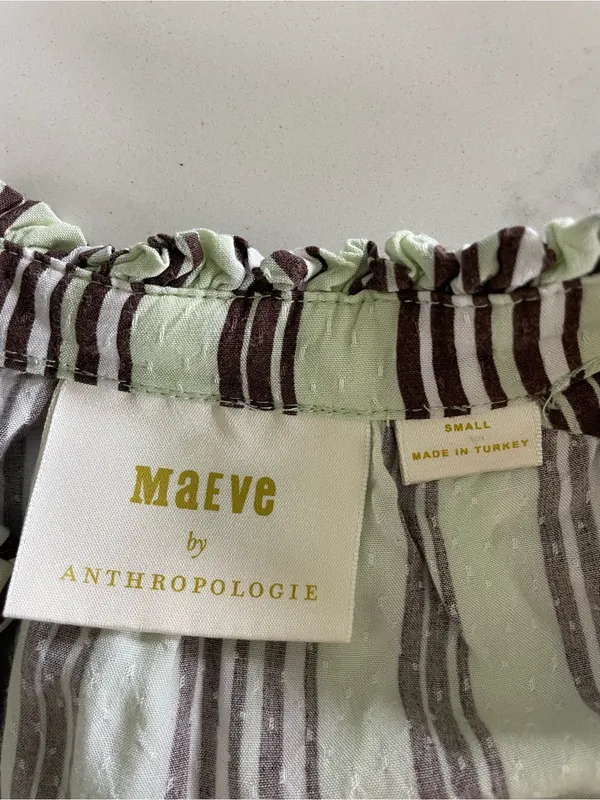 Maeve by Anthropologie Mint Green Striped Long Sleeve Boho Blouse - Image 6