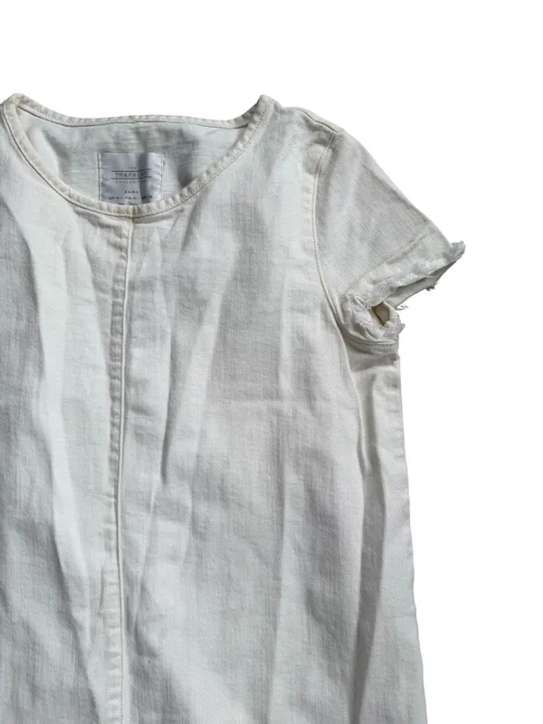 ZARA Trafaluc Cream Denim Shift Dress Size Medium - Image 4