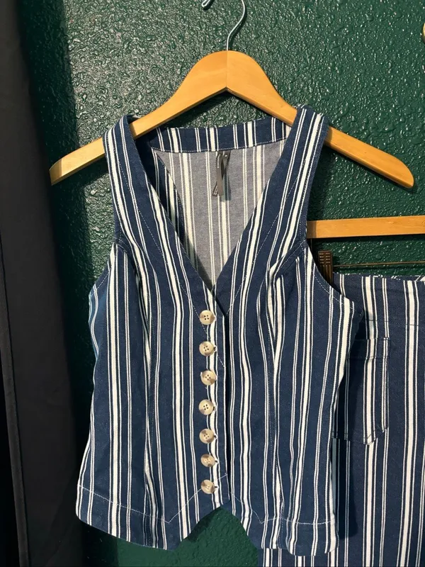 Anthropologie Halsey Striped Matching Set Vest Collette Pants Sz XS/25 - Image 3
