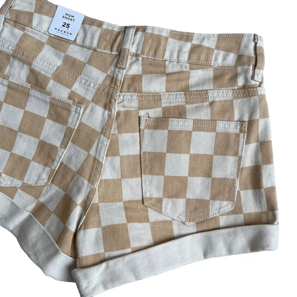 PacSun Women’s Checkerboard Mom Shorts Size 25 Tan Checker Denim High Waist - Image 9