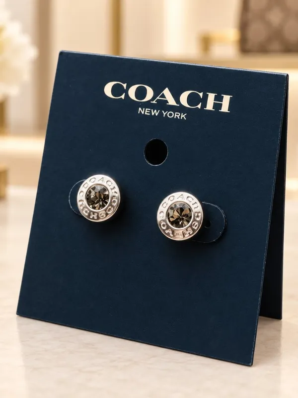 Coach Signature Crystal Logo Stud Earrings Silver-Tone NWT - Image 3