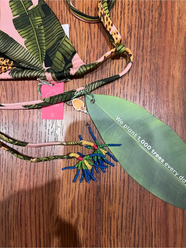 Farm Rio Banana Leaves Pink Triangle Bikini Top NWT Size S Tropical Swim - Image 8