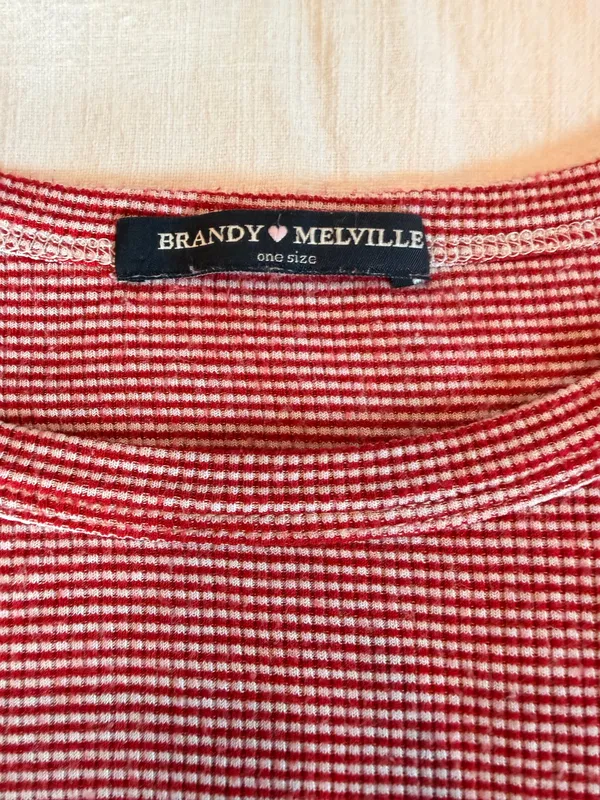 Brandy Melville Red & White Striped Alien Patch Baby Tee One Size - Image 2