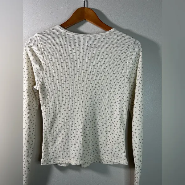 Coquette Dreamy Romantic Ribbed Cottage-core Cozy Cream Top w/ Tiny Roses Large - Image 8