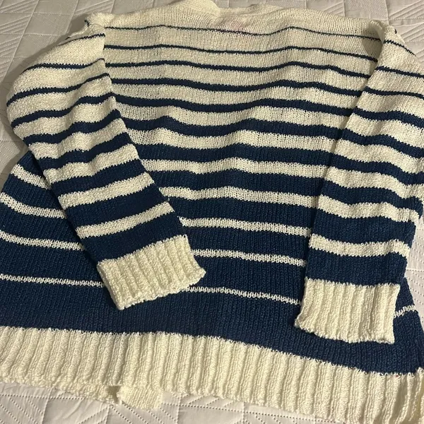 Simply Southern Coastal Striped Cardigan Blue White Preppy Knit Sweater Size L - Image 3