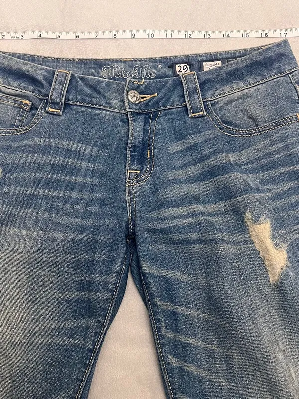 Miss Me Signature Women's Flare Jeans Size 29 Distressed Blue Denim Low Rise - Image 8