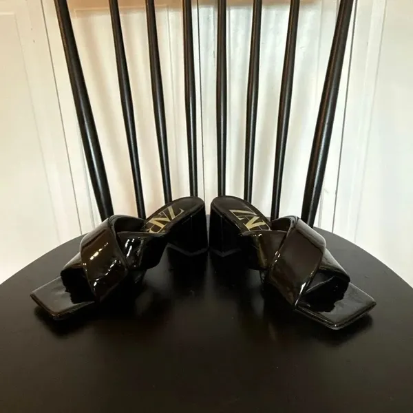 Zara black patent block heel sandals size 6 - Image 11