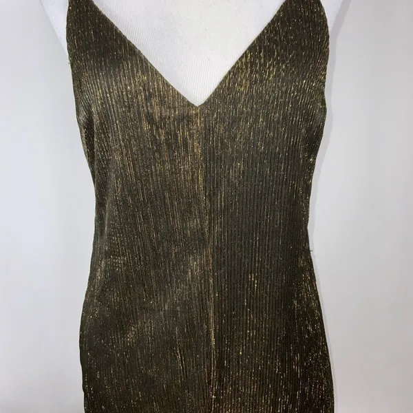 Honey Punch Spaghetti Strap Black & Gold Metallic Romper Small - Image 5