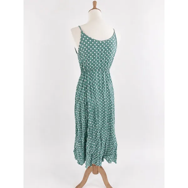 SheIn Seafoam Green Polka Dot Sundress Button Front Tie Waist Midi Dress Size Small - Image 2