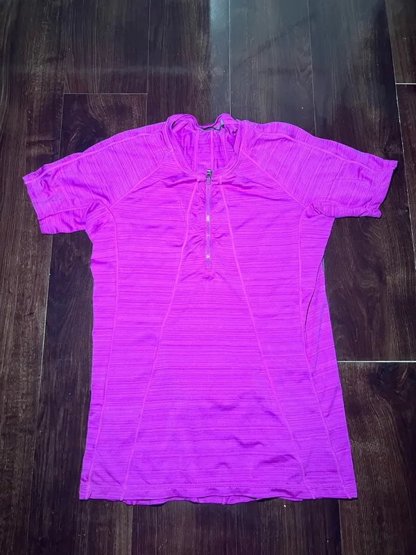 Athleta Purple Zip Up Running Shirt Short Sleeve Size M - Image 2