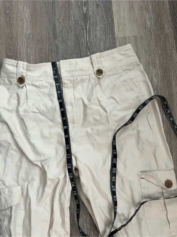 Gap Cotton Cargo Pants Womens 16 Regular Cream Linen Tapered Utility Safari - Image 13