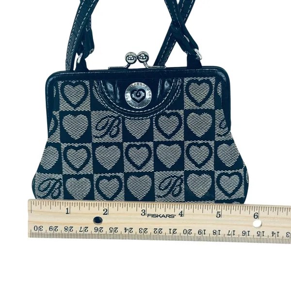 Brighton Kisslock Heart Purse‎ Mini Shoulder Bag Black Silver Checkered Y2K - Image 3
