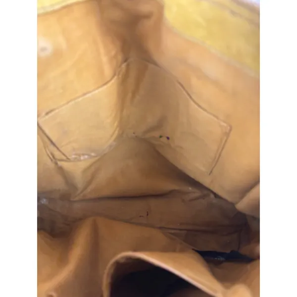 Vintage Fossil Mustard Yellow Pebbled Leather Tote Bag Brass Key Charm Boho - Image 14