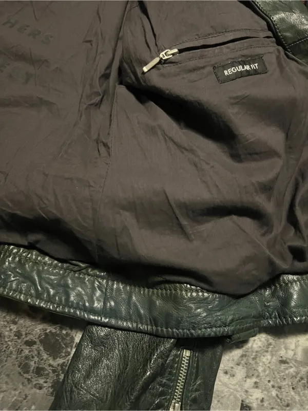 Mauritius Famos Dark Green Lamb Leather Moto Biker Jacket Regular Fit Size 14 - Image 12