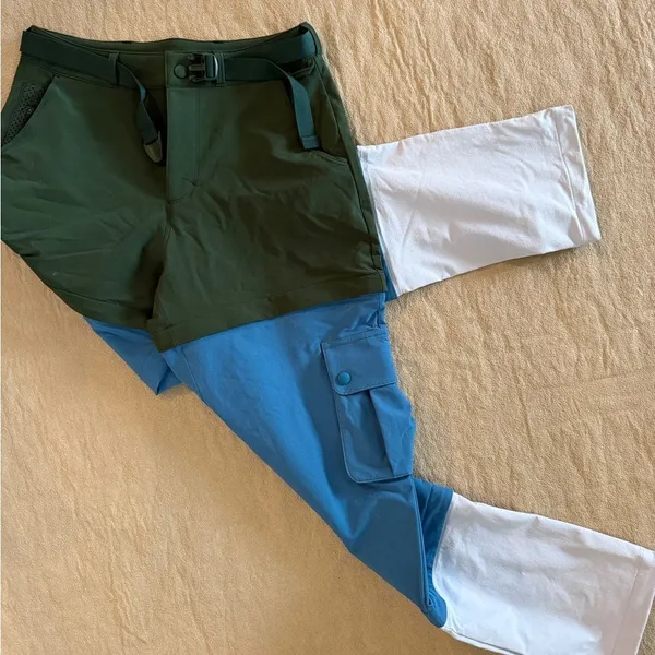 Outdoor Voices RecTrek Zip-Off Pants Size Small Green Blue White Colorblock OV - Image 2