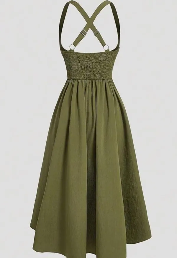 Elegant Olive Green Halter Dress New - Image 2