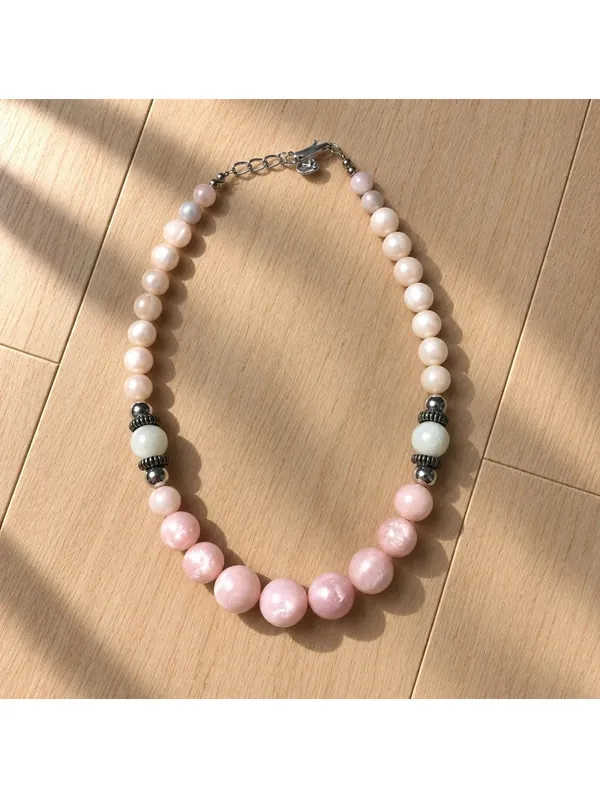 Vintage Beaded Necklace Lot of 4 Pink Ivory Faux Pearl Retro Jewelry Bundle - Image 3