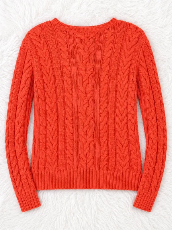 Lauren Ralph Lauren Bright Orange Cable Knit Crewneck Sweater| Size XS - Image 2
