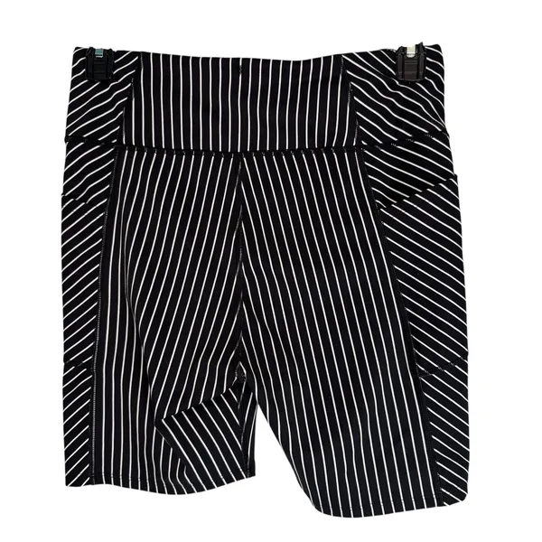Victorias Secret On Point Flow Biker Shorts Black White Striped Pockets Size 14‎ - Image 2
