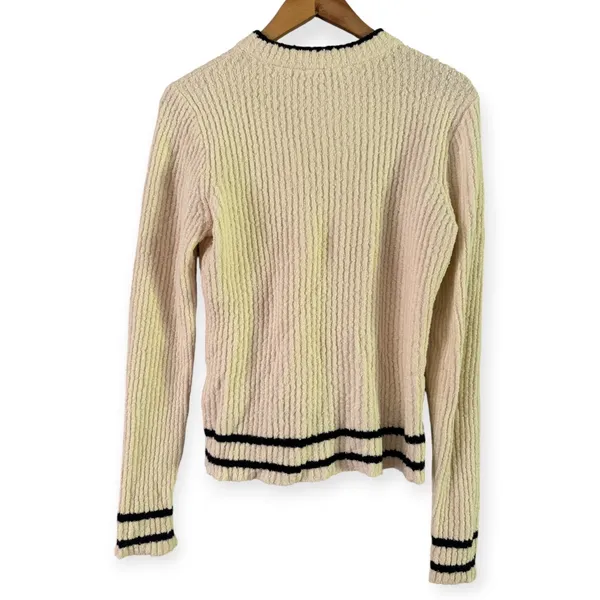 NWT Madewell Boucle Knit Crewneck Sweater Size Large Cream Navy Stripe - Image 5
