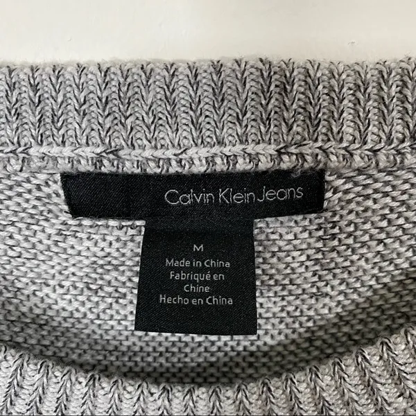 Calvin Klein Jeans Gray Marl Knit Ribbed Sweater Long Sleeves Size Medium - Image 6